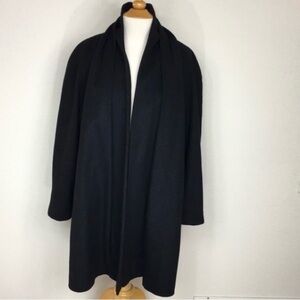 Vintage Women's Made In Belgium Black Pleated Cocoon Oversized Wool Coat Size M